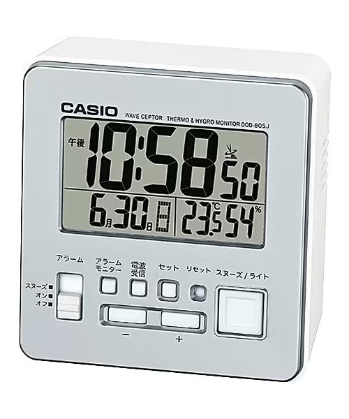 カシオ 置き時計 電波時計 温度 湿度計測 アラーム機能 デジタル 卓上 目覚まし時計 スヌーズ機能 シンプル 書斎 机 寝室 CASIO DQD-805J cs-06