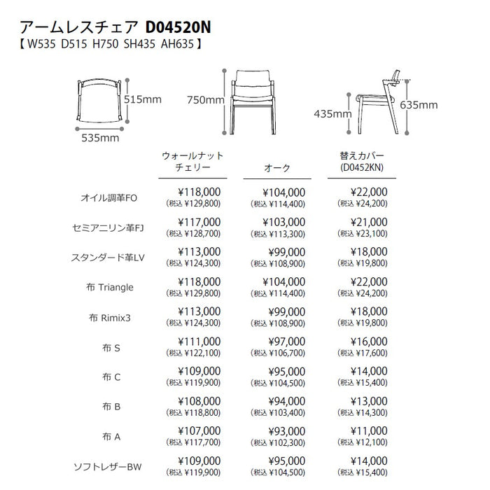 冨士ファニチア　コティ　ダイニングチェア　サイズ・プライス2